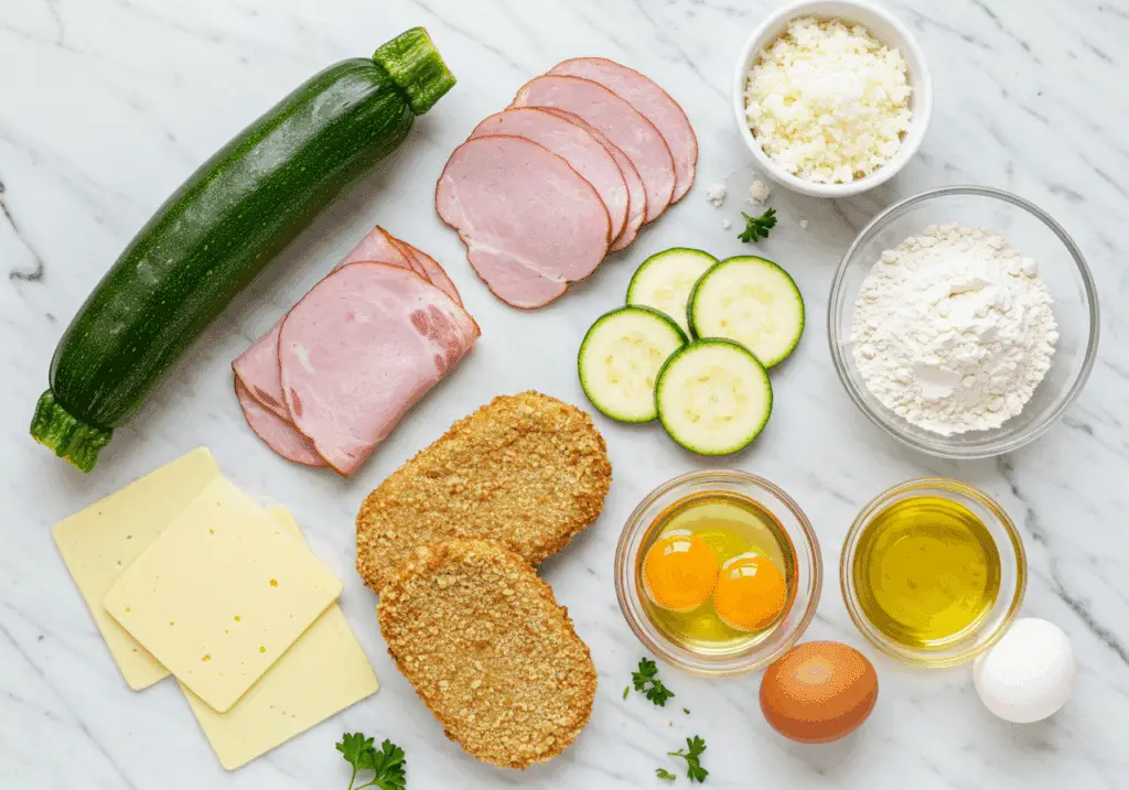 Ingrédients cordon bleu courgette jambon fromage œufs chapelure