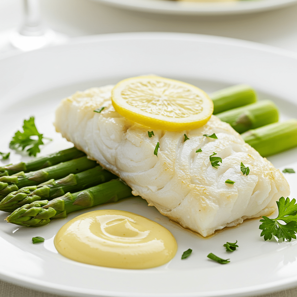 Plat de cabillaud au four avec asperges