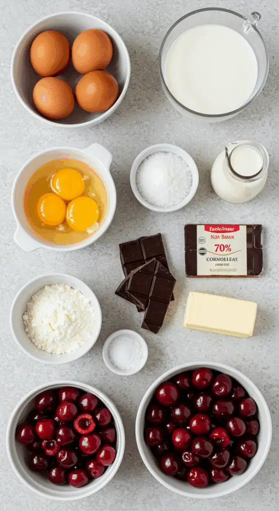 Ingrédients pour Clafoutis Chocolat-Cerises facile