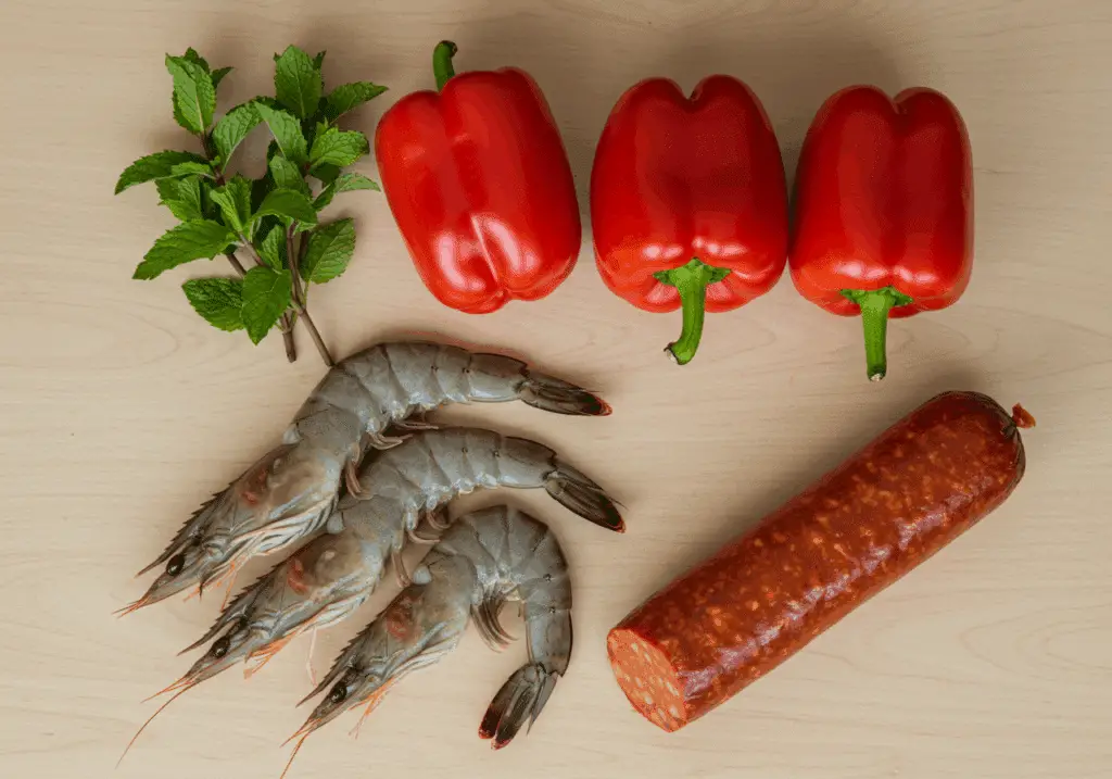 Ingrédients pour crevettes au chorizo