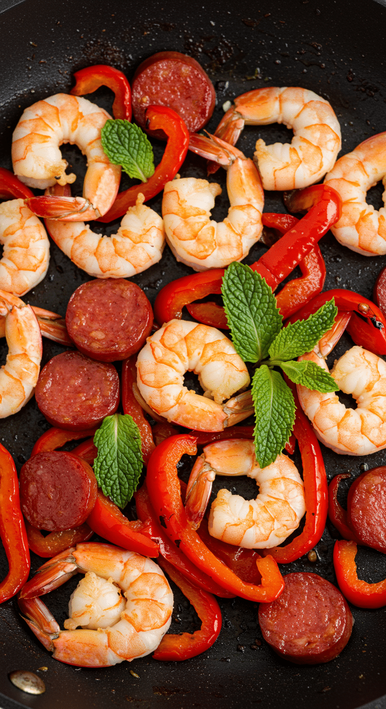 Crevettes au chorizo et poivrons rouges