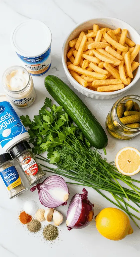 Ingrédients pour la salade de frites