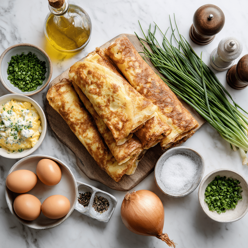 Ingrédients pour la wrap omelette croustillante.