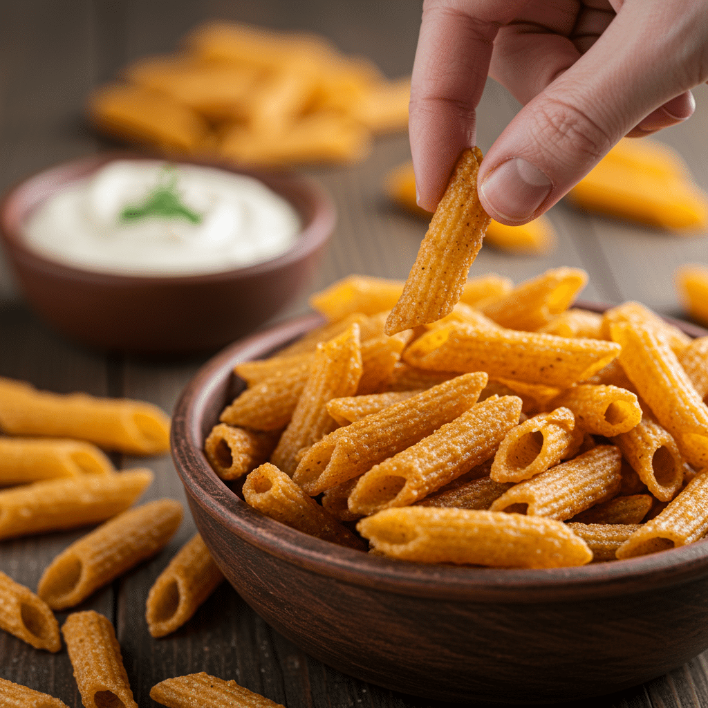 Dégustation de chips de pâtes avec dip