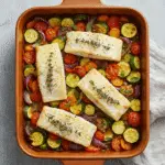 Plat de dos de cabillaud aux légumes du four