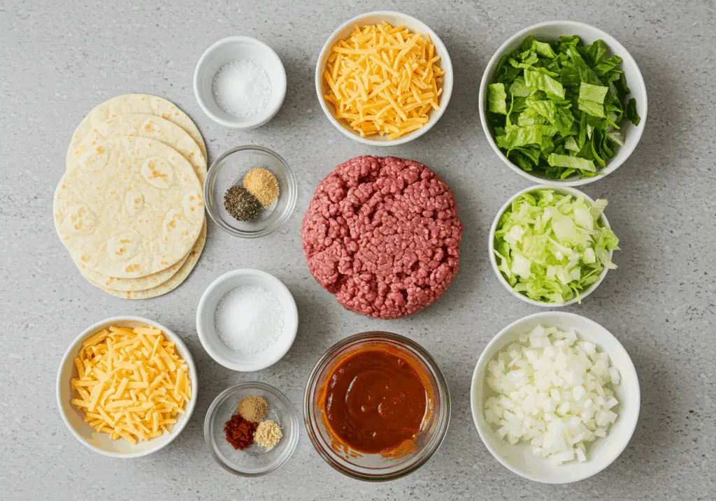 Ingrédients pour Smash Burger Tacos