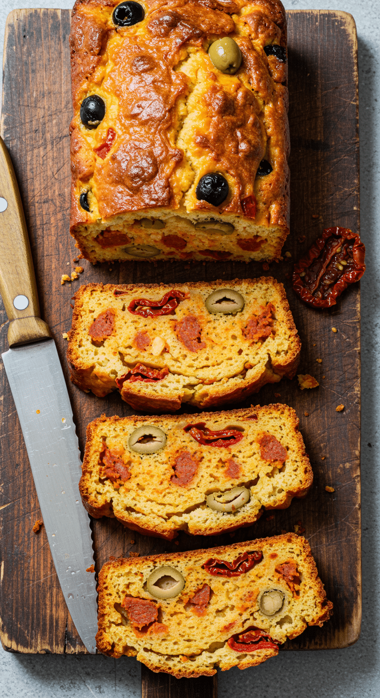 Cake au chorizo tranché texture moelleuse chorizo tomates olives