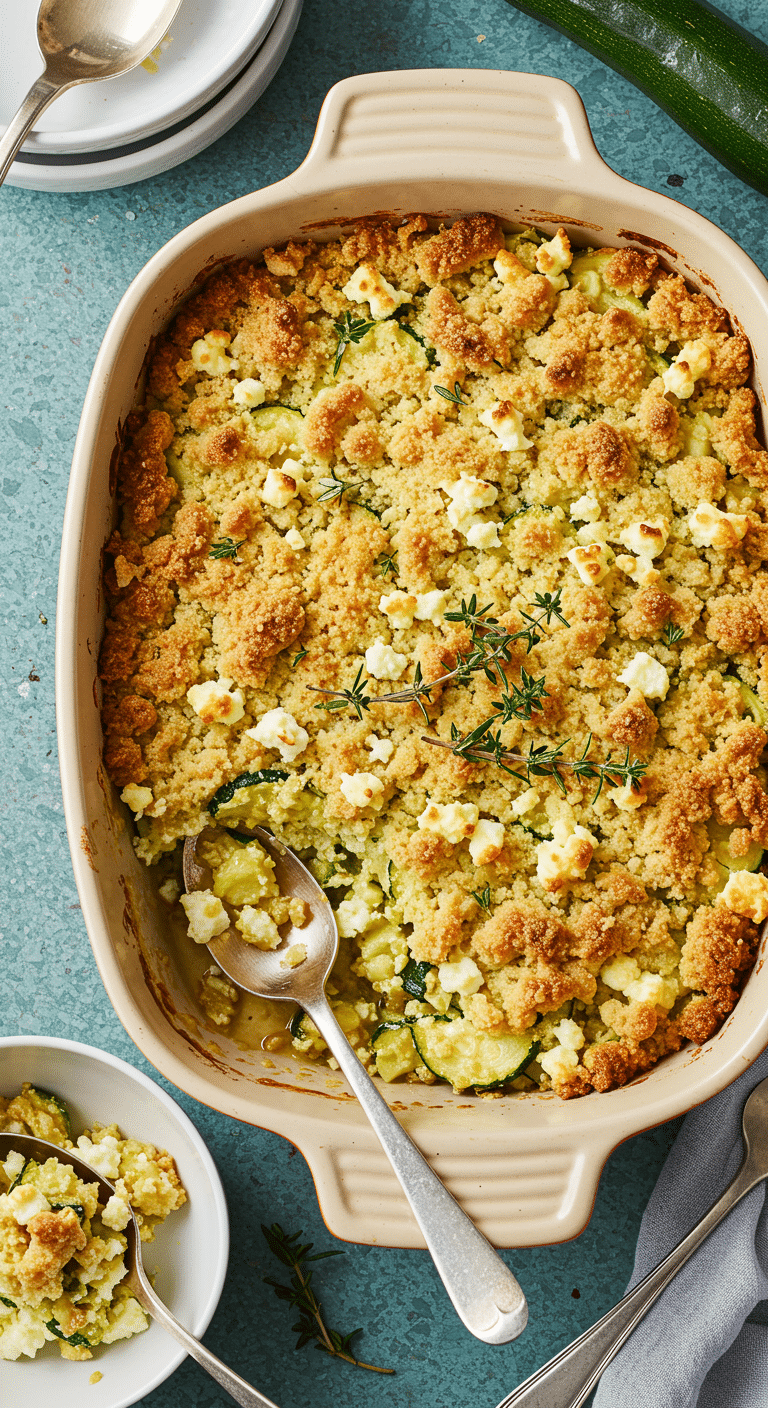 Crumble courgette-feta doré croustillant plat gratin estival