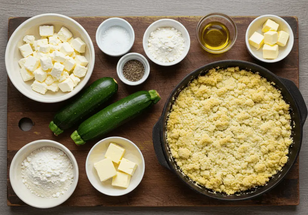 Ingrédients crumble courgette-feta farine beurre fromage légumes