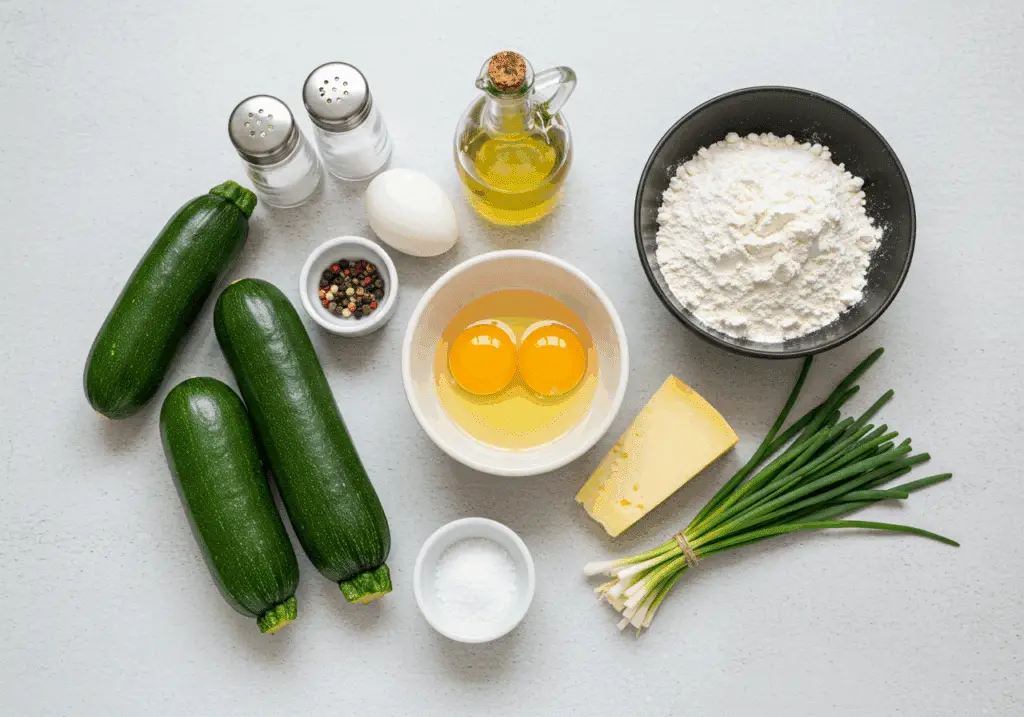 Ingrédients pour galettes de courgette
