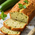 cake à la courgette et menthe doré sur planche de bois