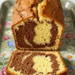 Cake marbré spéculoos – vanille avec tranches montrant le marbrage