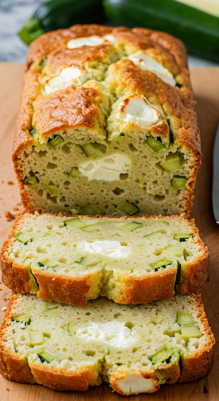 Cake aux courgettes et chèvre tranché texture moelleuse dorée