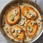 Escalopes à la crème et champignons dorées dans sauce onctueuse