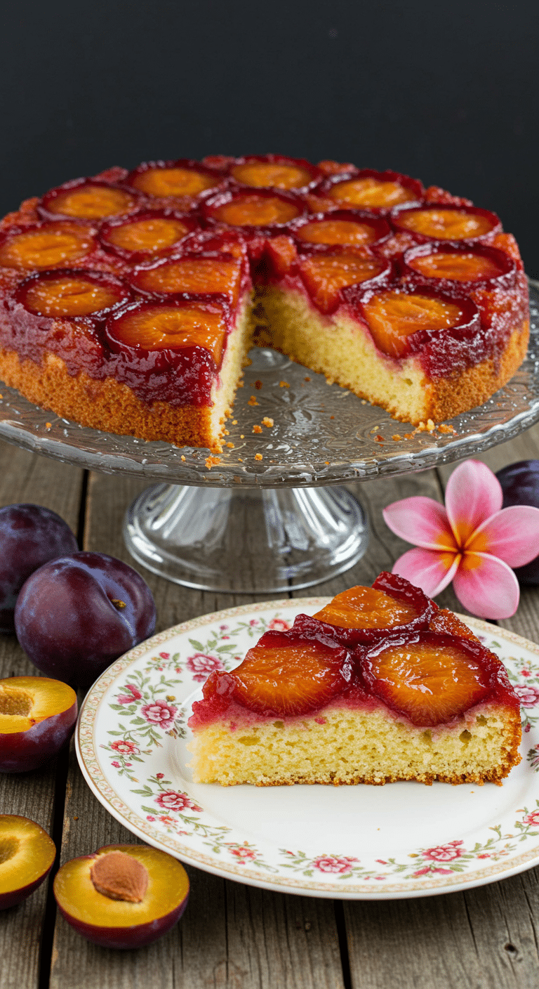 gâteau renversé aux prunes caramélisées dessert traditionnel automne