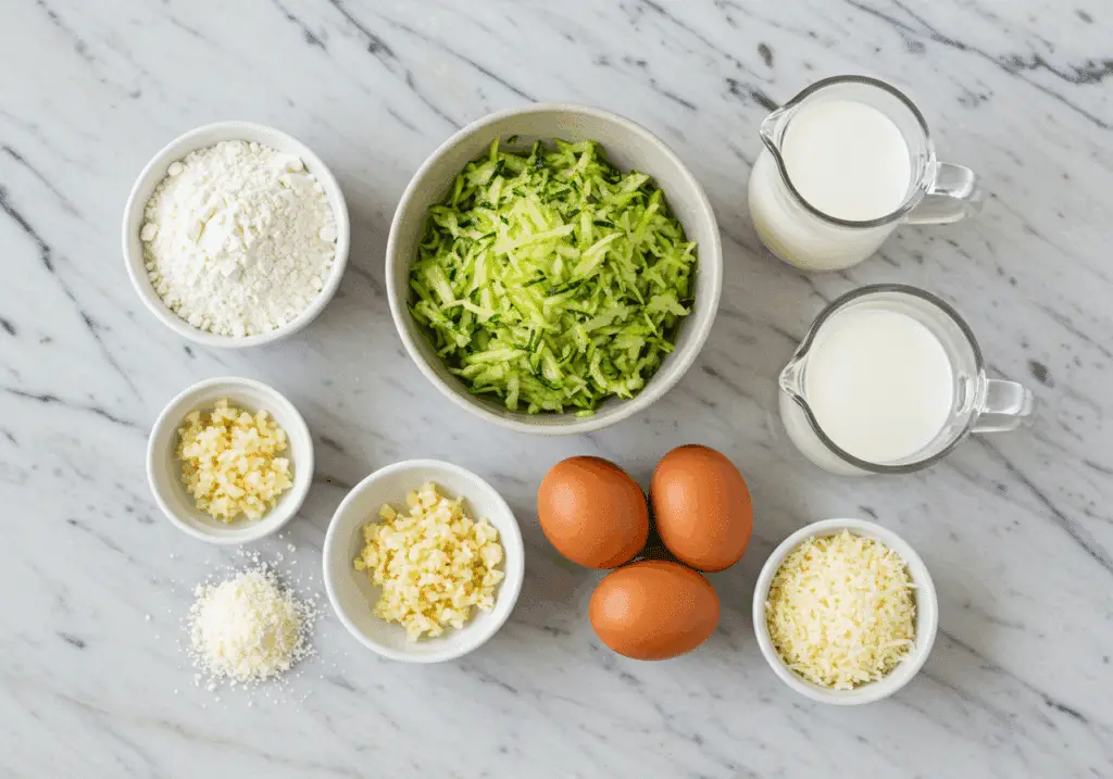Ingrédients blinis courgettes farine œufs lait parmesan