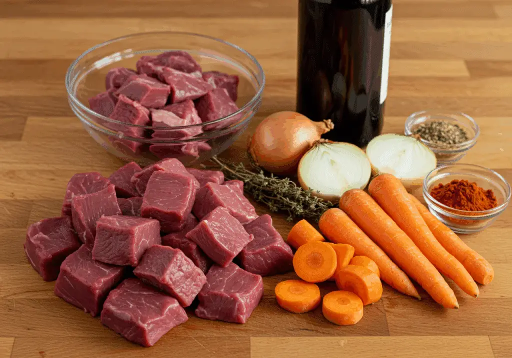 Ingrédients frais pour compotée d'agneau aux carottes