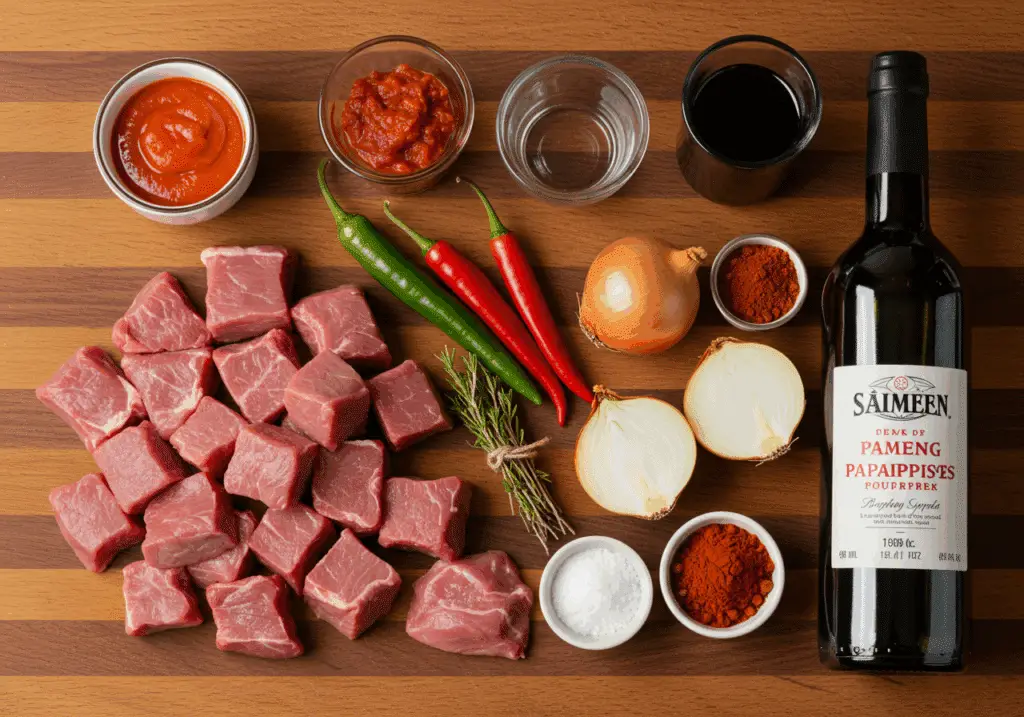 Ingrédients frais pour compotée d'agneau au poivron méditerranéenne