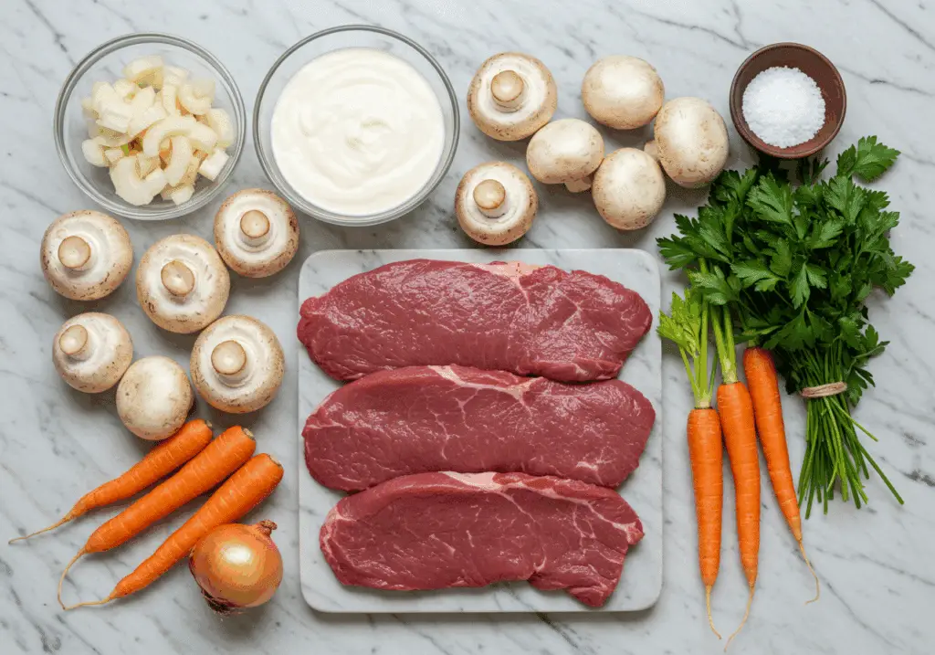 Ingrédients pour escalopes à la crème avec champignons de Paris