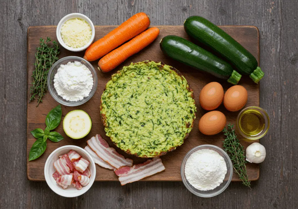 ingrédients gâteau courgette lardons œufs farine parmesan
