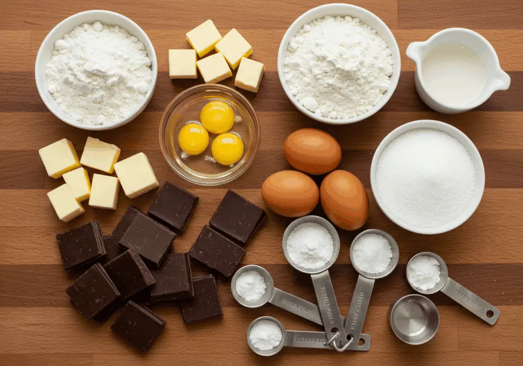 Ingrédients gaufres brownie chocolat noir beurre farine oeufs sucre levure sel