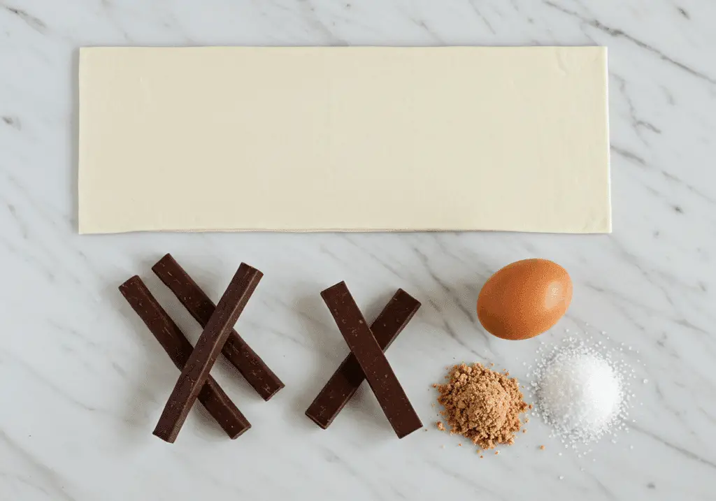 Ingrédients pour petits pains au chocolat sur marbre blanc