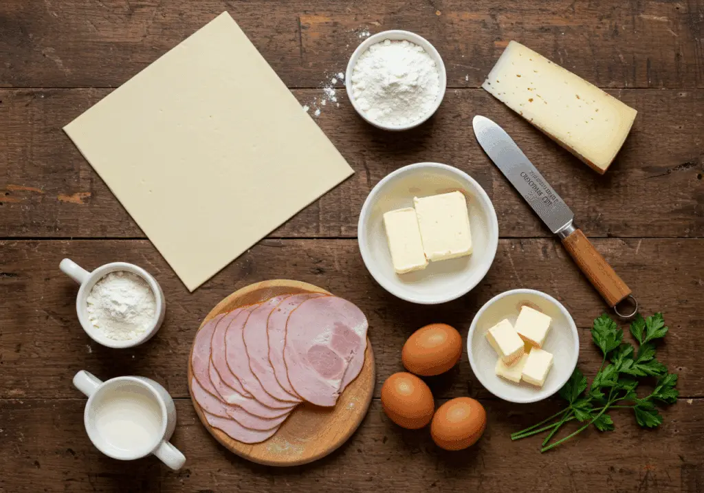 Ingrédients feuillantine comtoise pâte feuilletée jambon comté béchamel