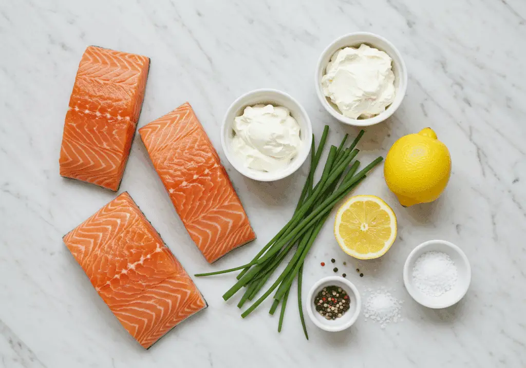 Ingrédients pour filets de saumon à la crème ciboulette