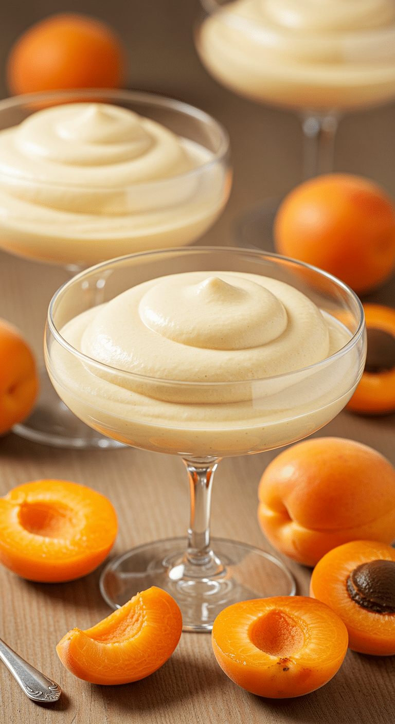 mousse aux abricots dans des coupes en verre avec abricots frais