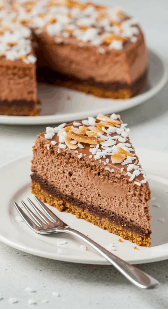 Part cheesecake chocolat noix coco prête à déguster