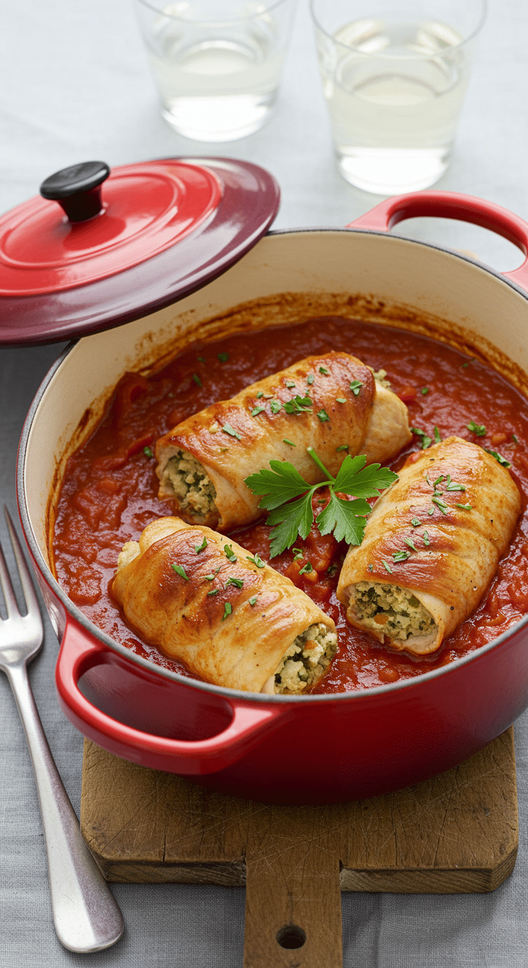 Paupiettes de dinde à l'italienne dans sauce tomate avec mozzarella fondante