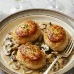 Paupiettes de dinde dorées dans sauce crémeuse aux champignons plat familial