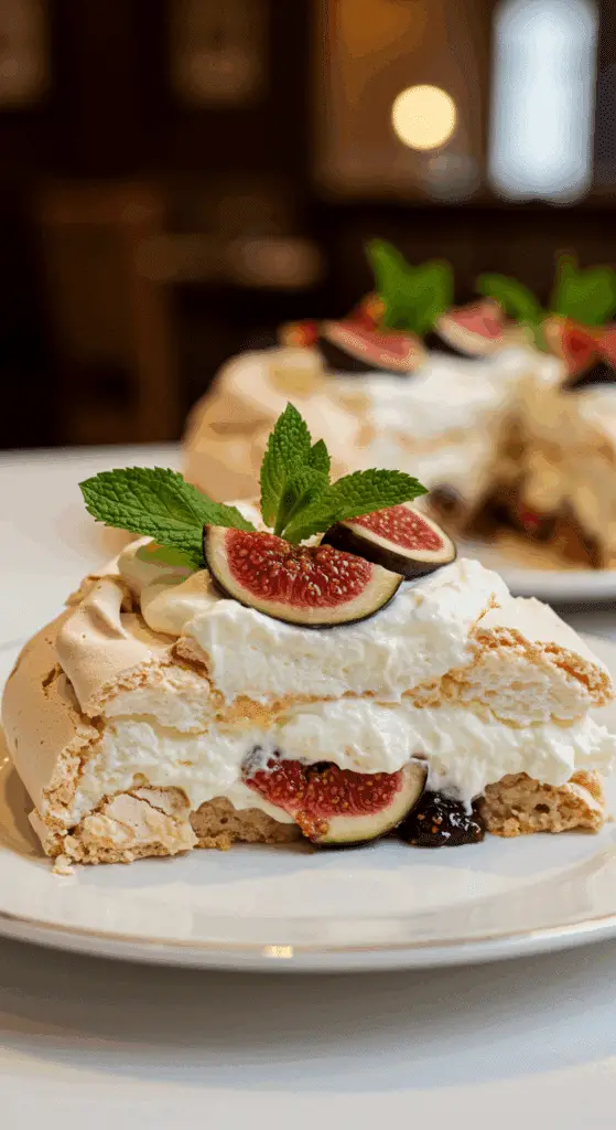 part pavlova figues assiette porcelaine meringue crème mascarpone