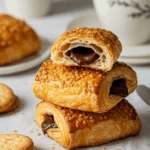 Petits pains au chocolat dorés croustillants avec garniture aux amandes