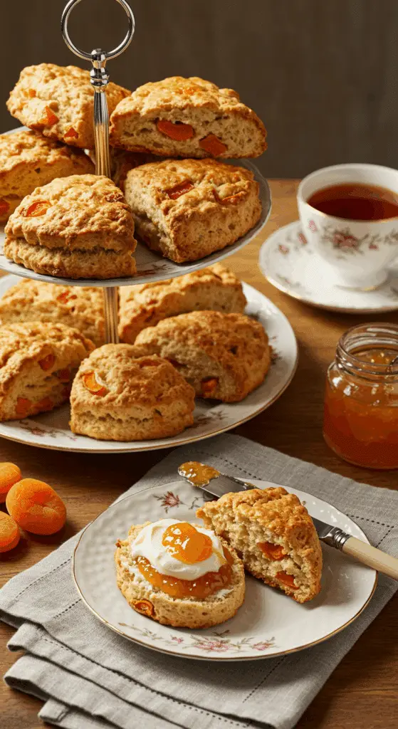 Service des scones aux abricots sans gluten pour l'afternoon tea