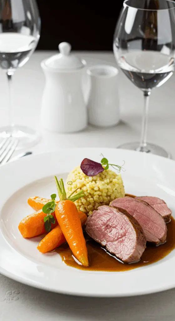 Compotée d'agneau aux carottes servie avec riz safran