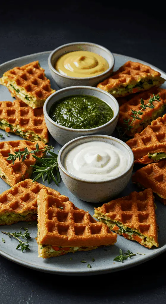 Plateau de service avec gaufres de légumes coupées en portions