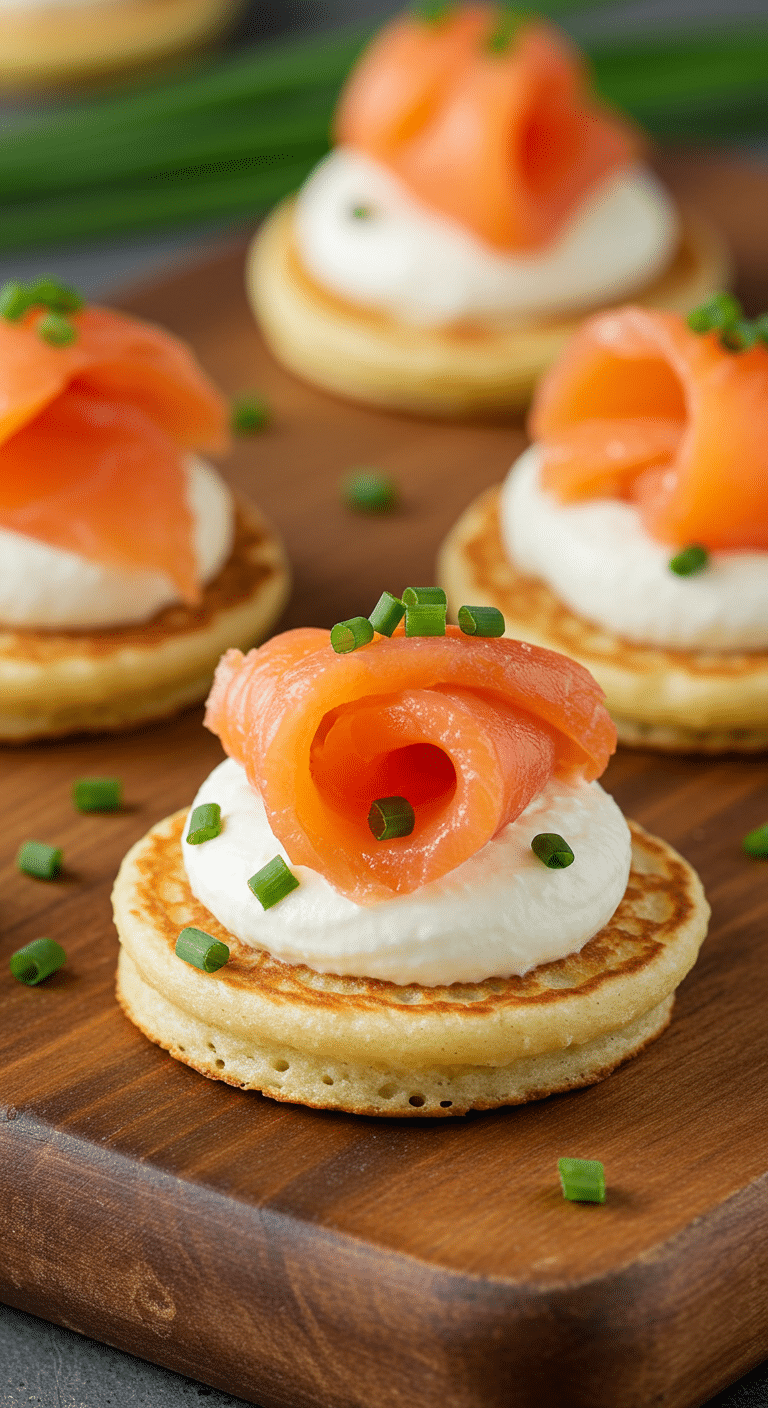 Blinis au saumon fumé sous son lit de neige élégants sur plateau d'ardoise