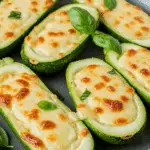 Courgettes farcies mozzarella gratinées plat céramique méditerranéen