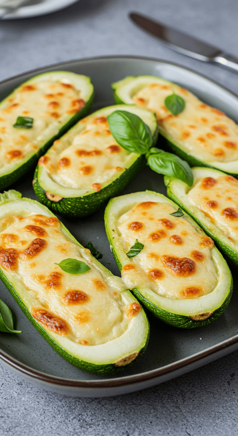 Courgettes farcies mozzarella gratinées plat céramique méditerranéen