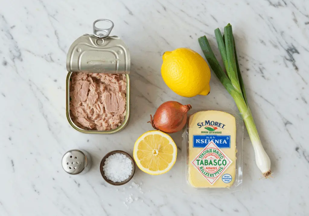 Ingrédients rillettes thon St Moret boîte thon échalote citron Tabasco