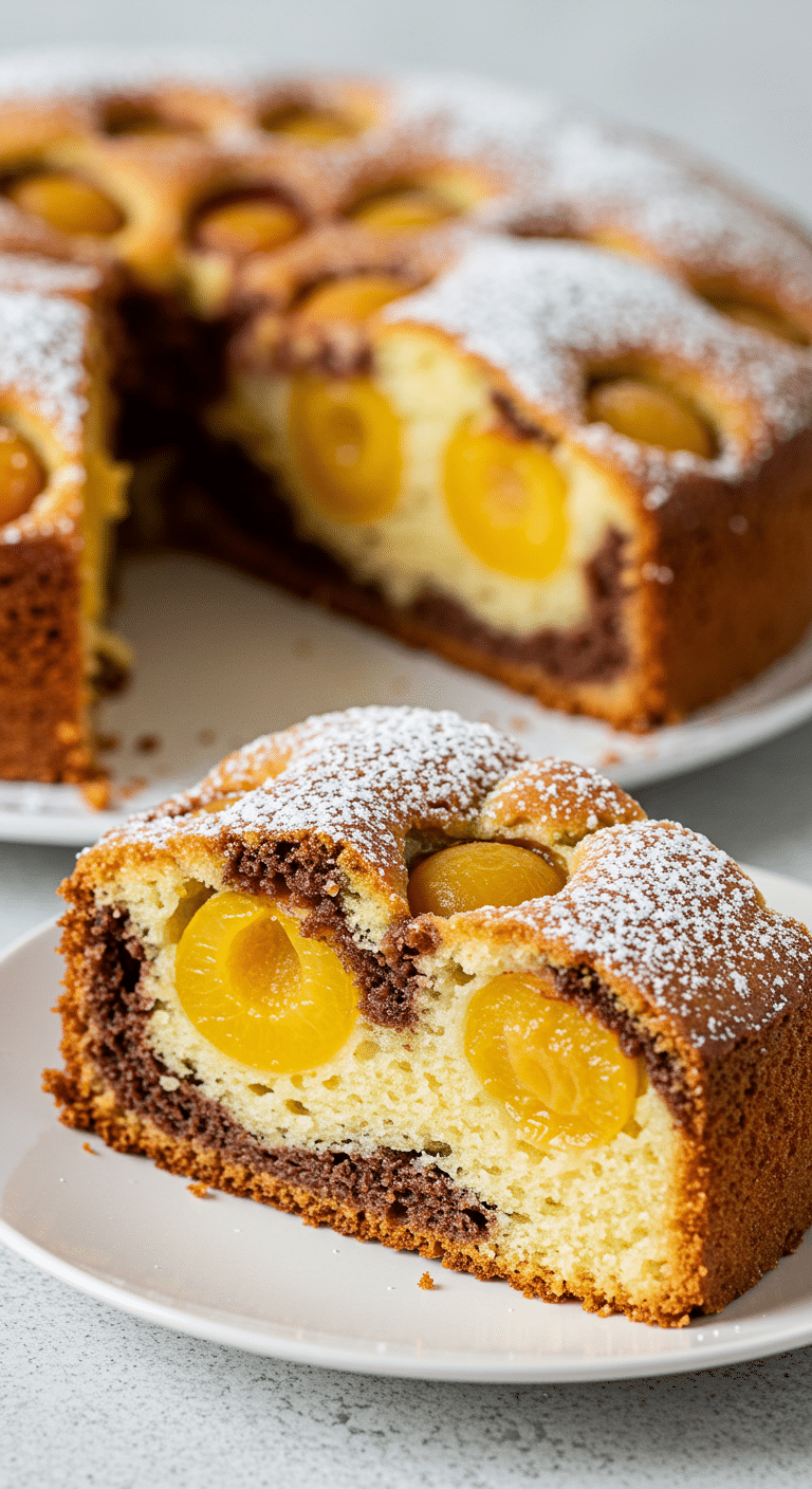 Marbré aux mirabelles moelleux avec marbrures chocolat vanille dorées