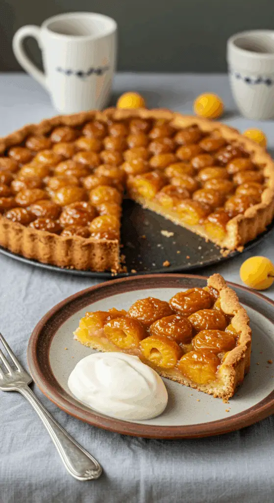 Part tarte rustique mirabelles service assiette céramique rustique