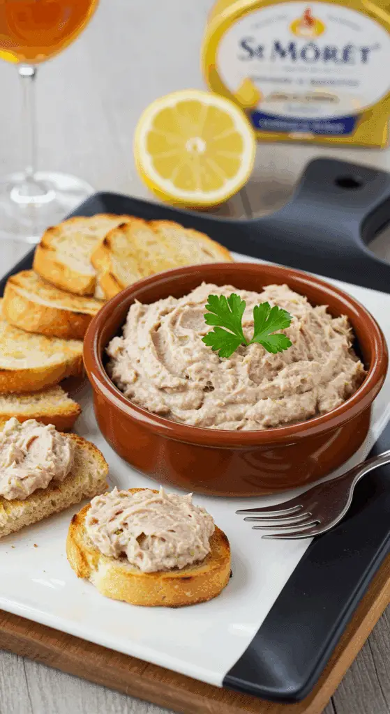Service apéritif rillettes thon bol grès pain grillé ambiance bistro