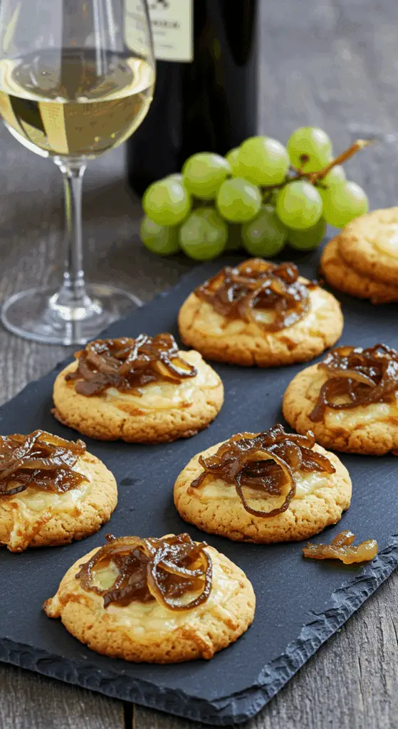 Service élégant cookies salés oignons comté apéritif français vin