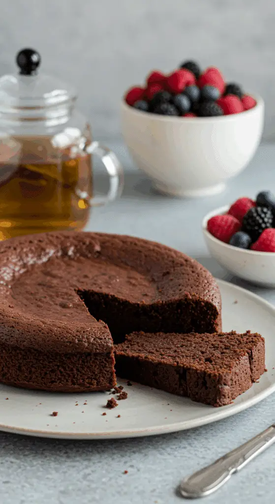Service gâteau léger sans sucre table saine baies fraîches thé bien-être