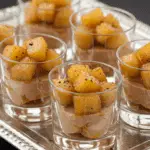 Verrines poires foie gras élégantes sur marbre blanc luxueux