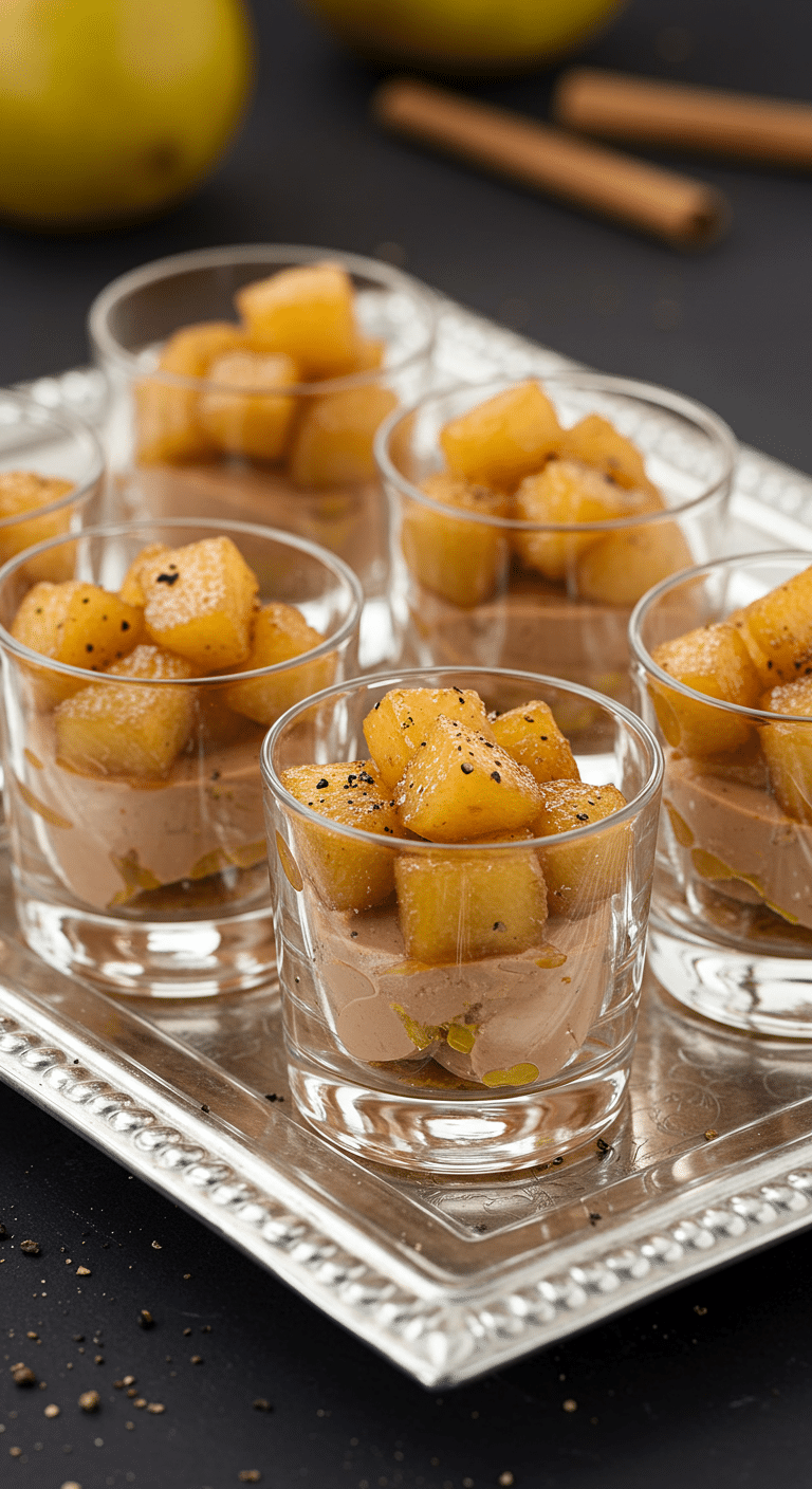 Verrines poires foie gras élégantes sur marbre blanc luxueux