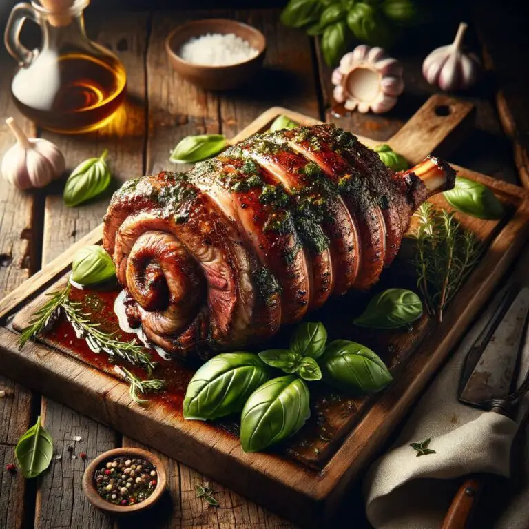 Épaule d’agneau rôtie à l’ail et au basilic