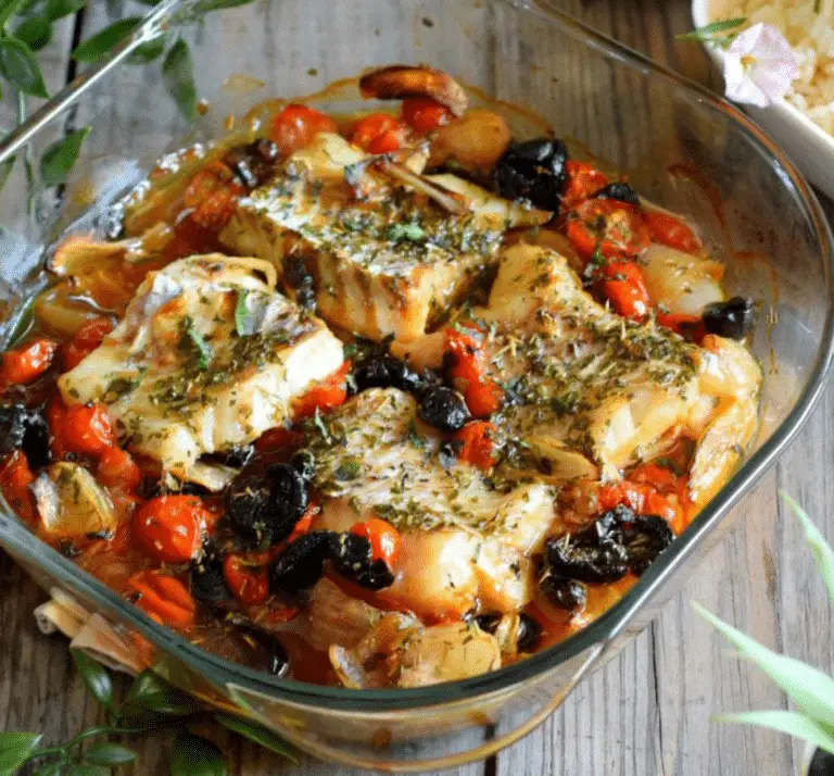 Dos de Cabillaud à la Provençale avec Tomates Cerises et Olives